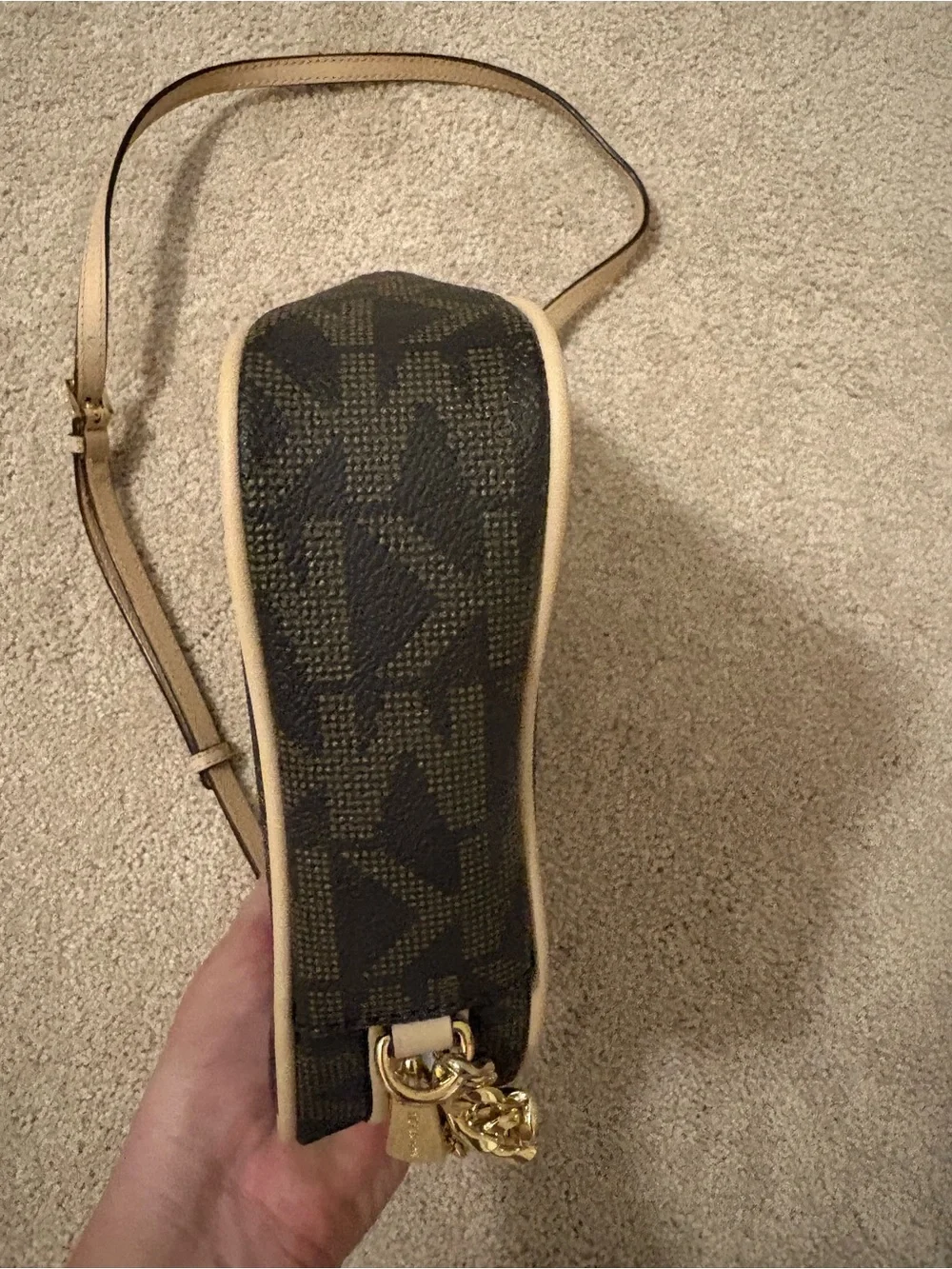 Michael Kors Brown/Beige MK Logo Crossbody with Gold Hardware